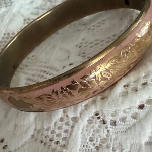 Vintage Boho Gold and Blush Pink Floral Bangle